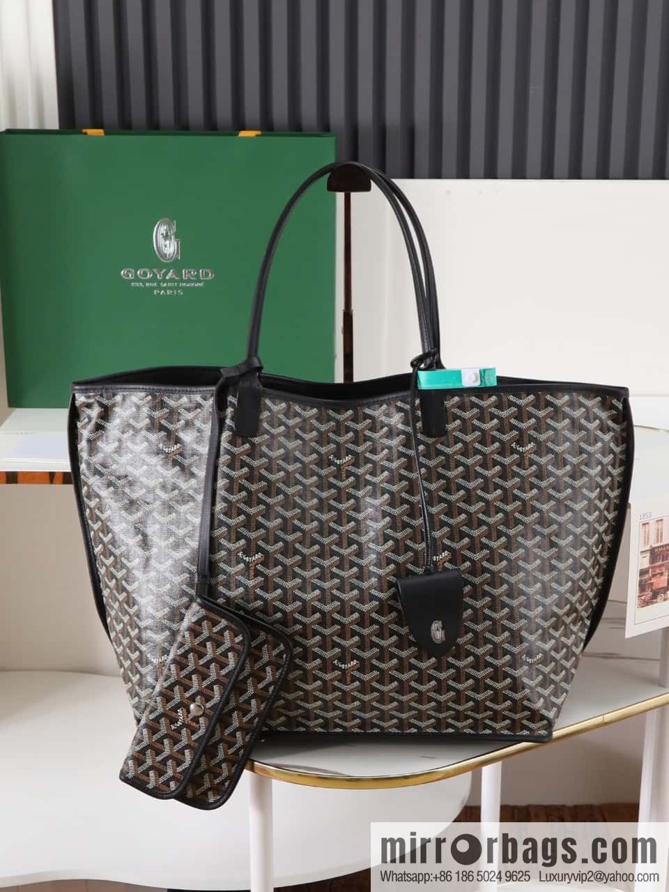 [Premium quality, original materials] Goyard reversible anjous double-sided tray extra large black tray bag