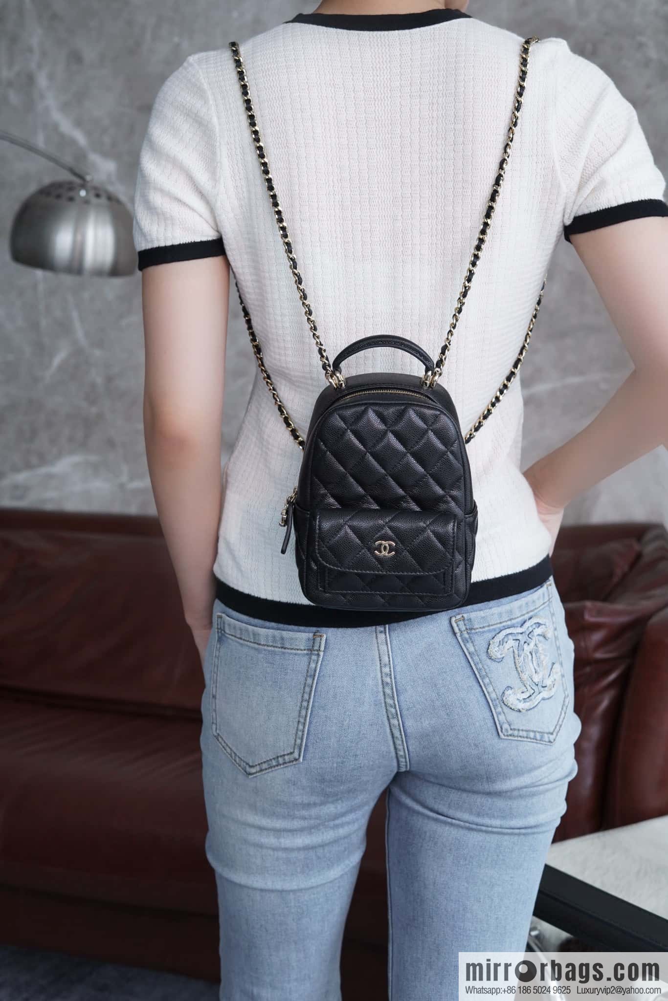 Chanel 24C mini backpack, black gold genuine leather AP3753 black
