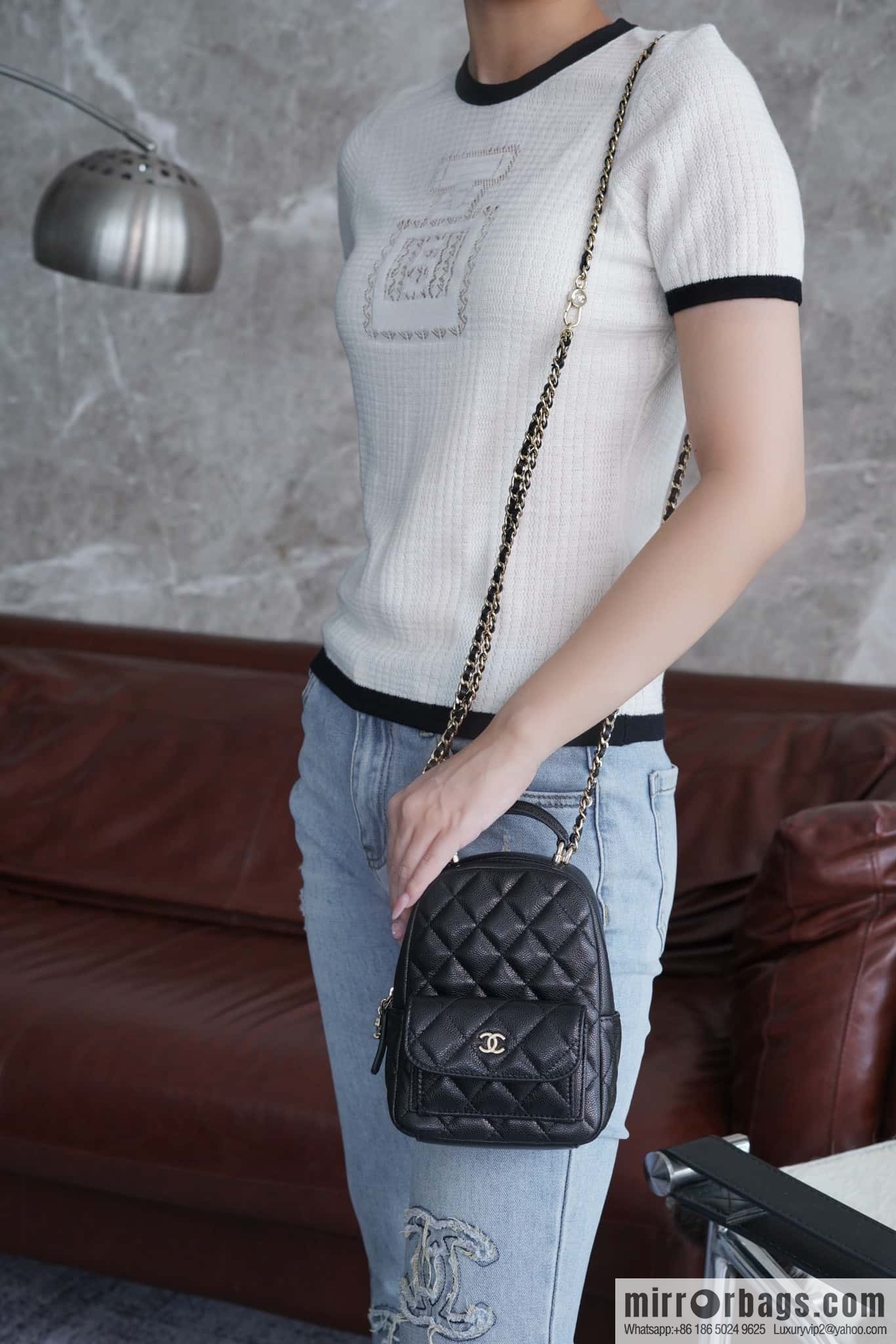 Chanel 24C mini backpack, black gold genuine leather AP3753 black