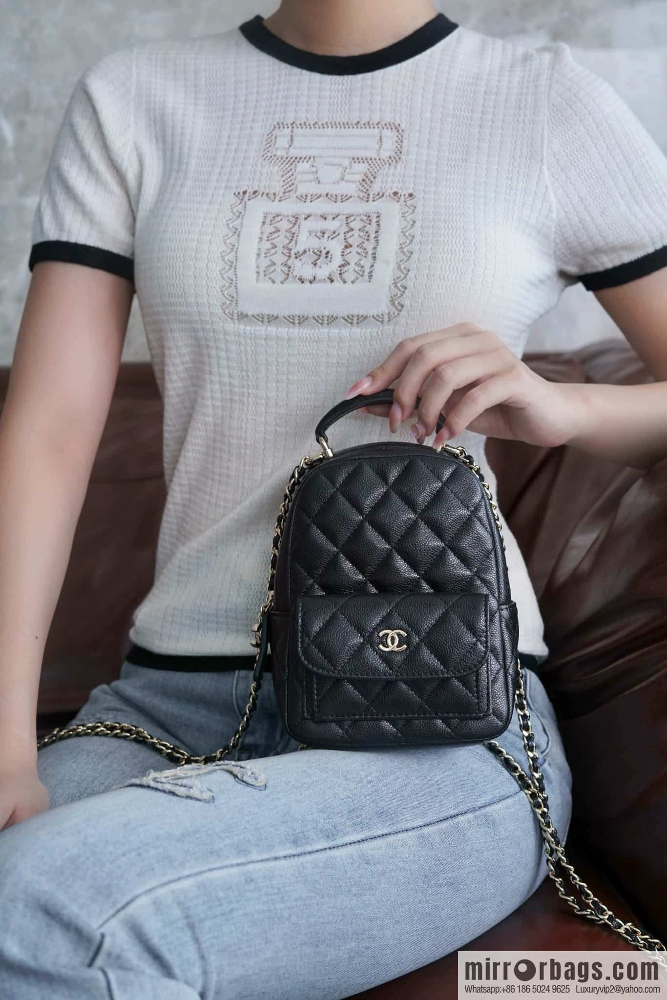 Chanel 24C mini backpack, black gold genuine leather AP3753 black