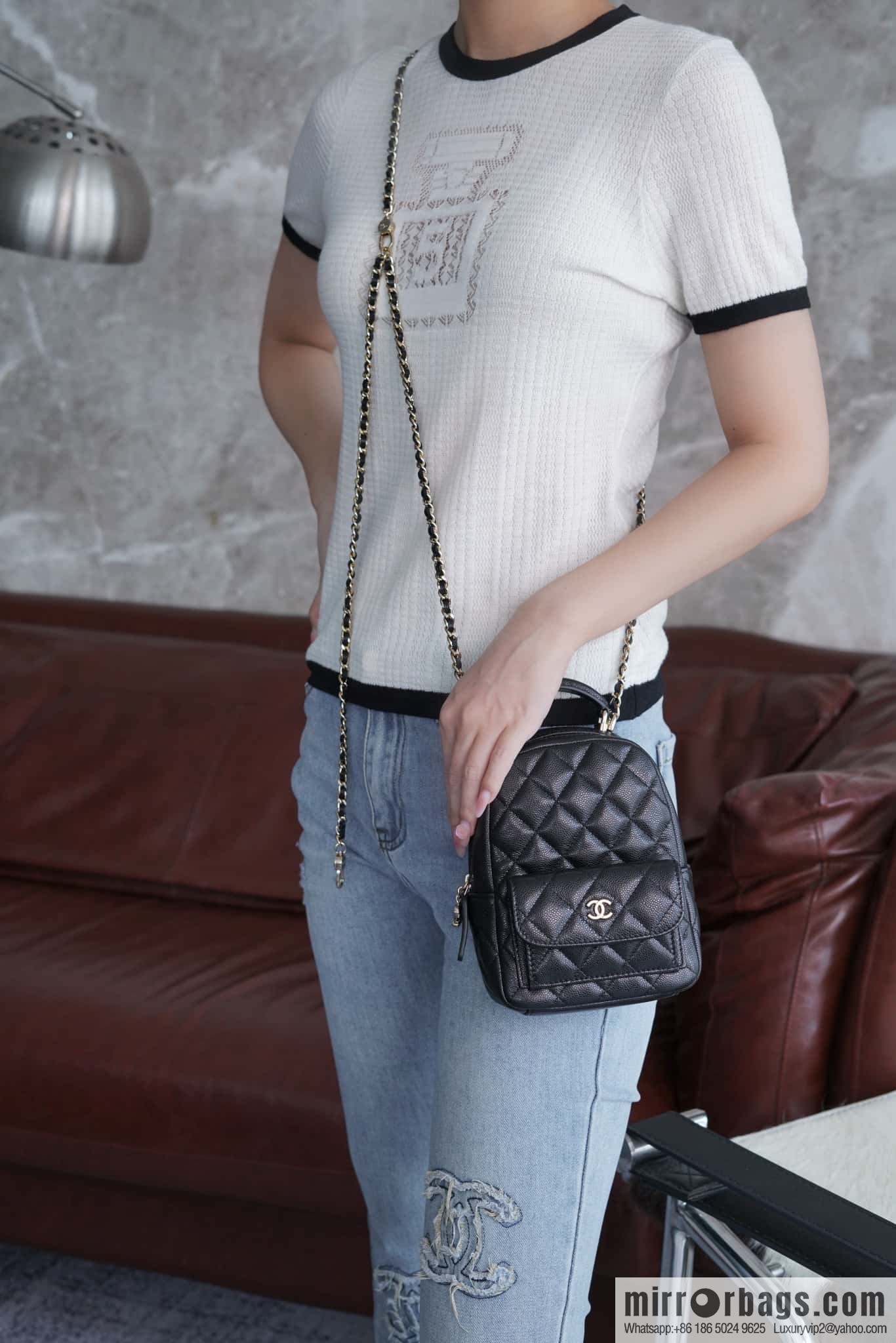 Chanel 24C mini backpack, black gold genuine leather AP3753 black