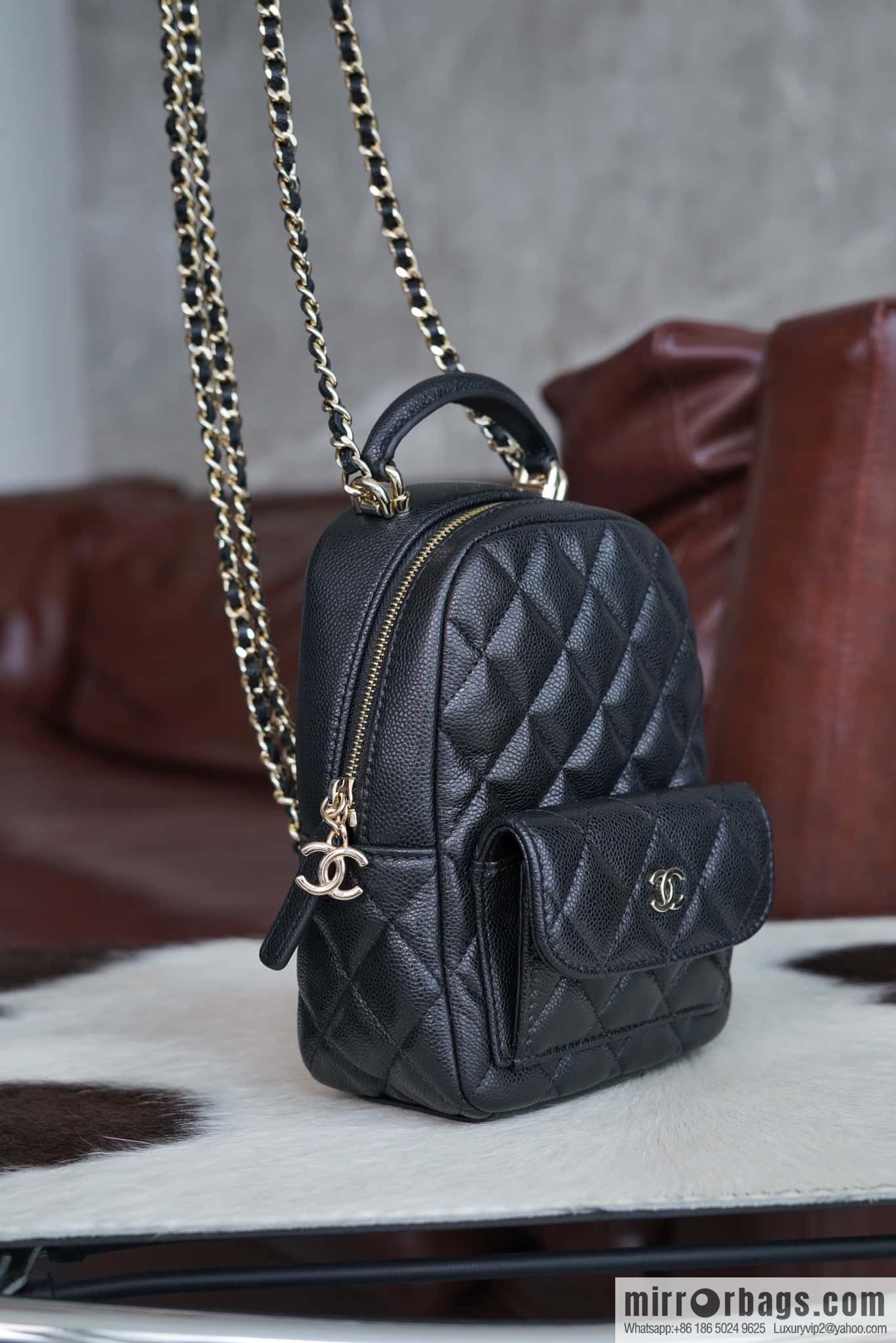 Chanel 24C mini backpack, black gold genuine leather AP3753 black