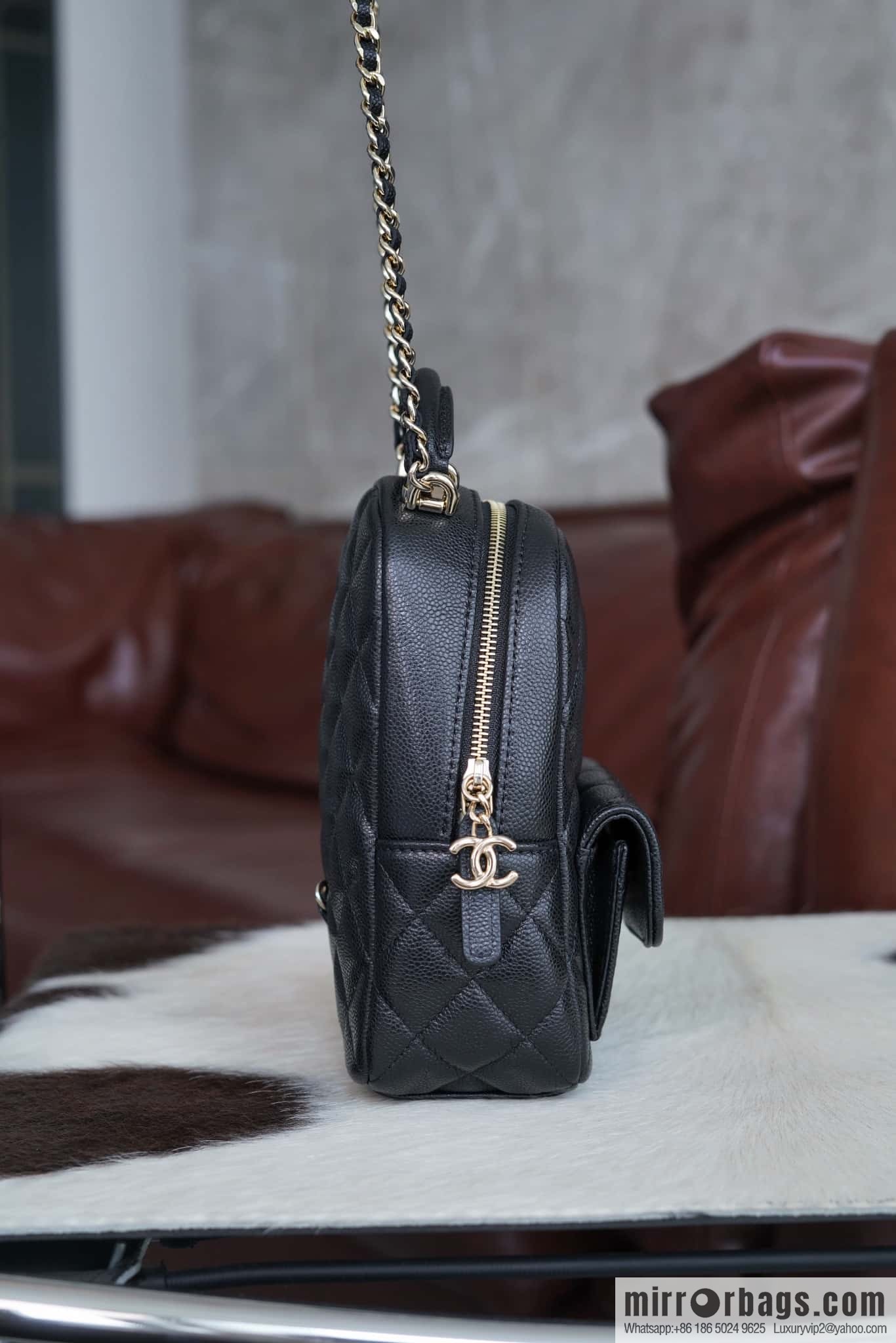 Chanel 24C mini backpack, black gold genuine leather AP3753 black