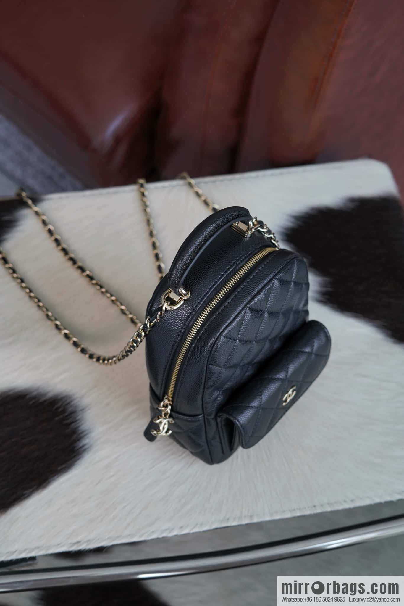 Chanel 24C mini backpack, black gold genuine leather AP3753 black
