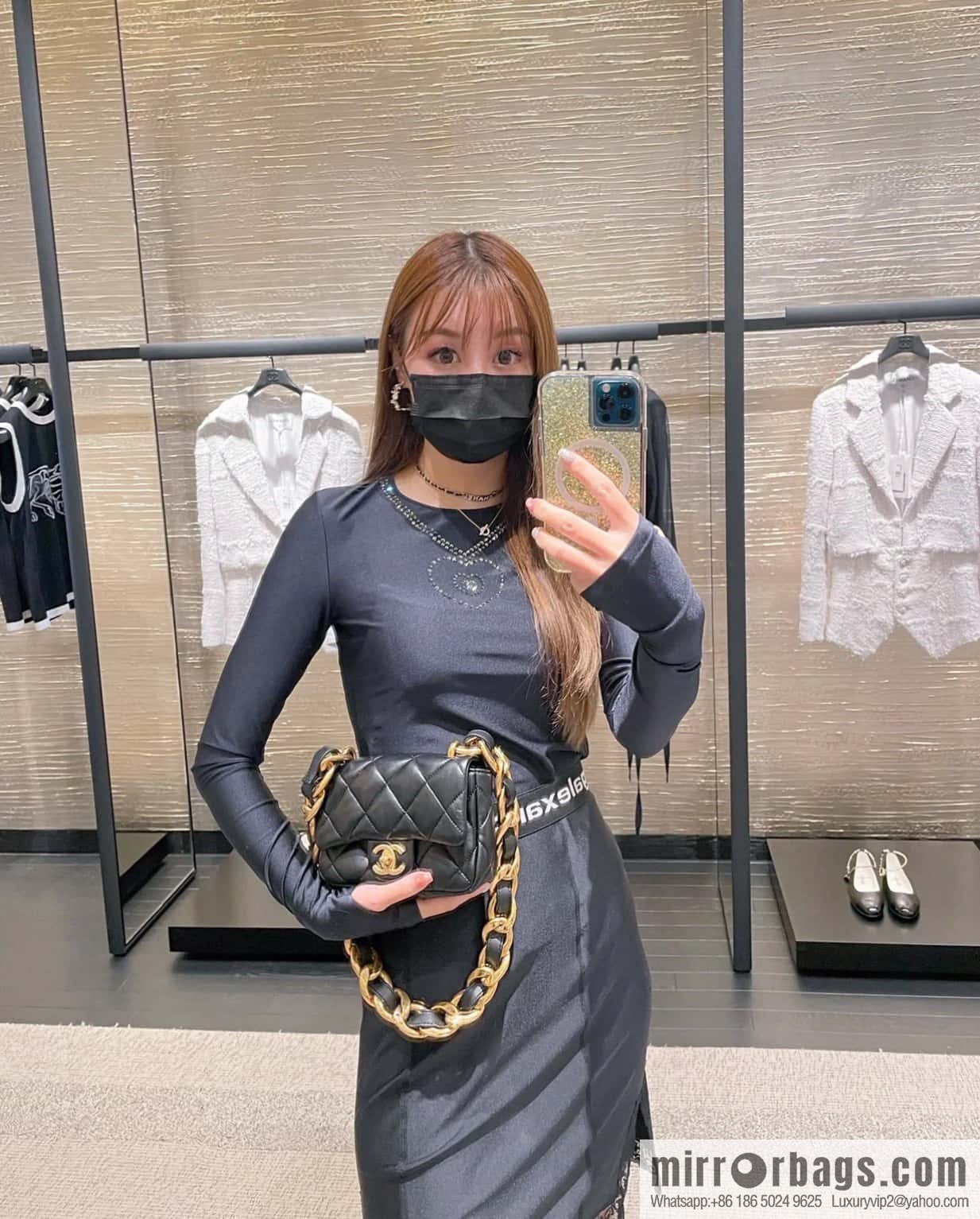 𝗖𝗵𝗮𝗻𝗲𝗹 𝟮𝟮𝘀 thick chain cf armpit bag Genuine leather AS3213