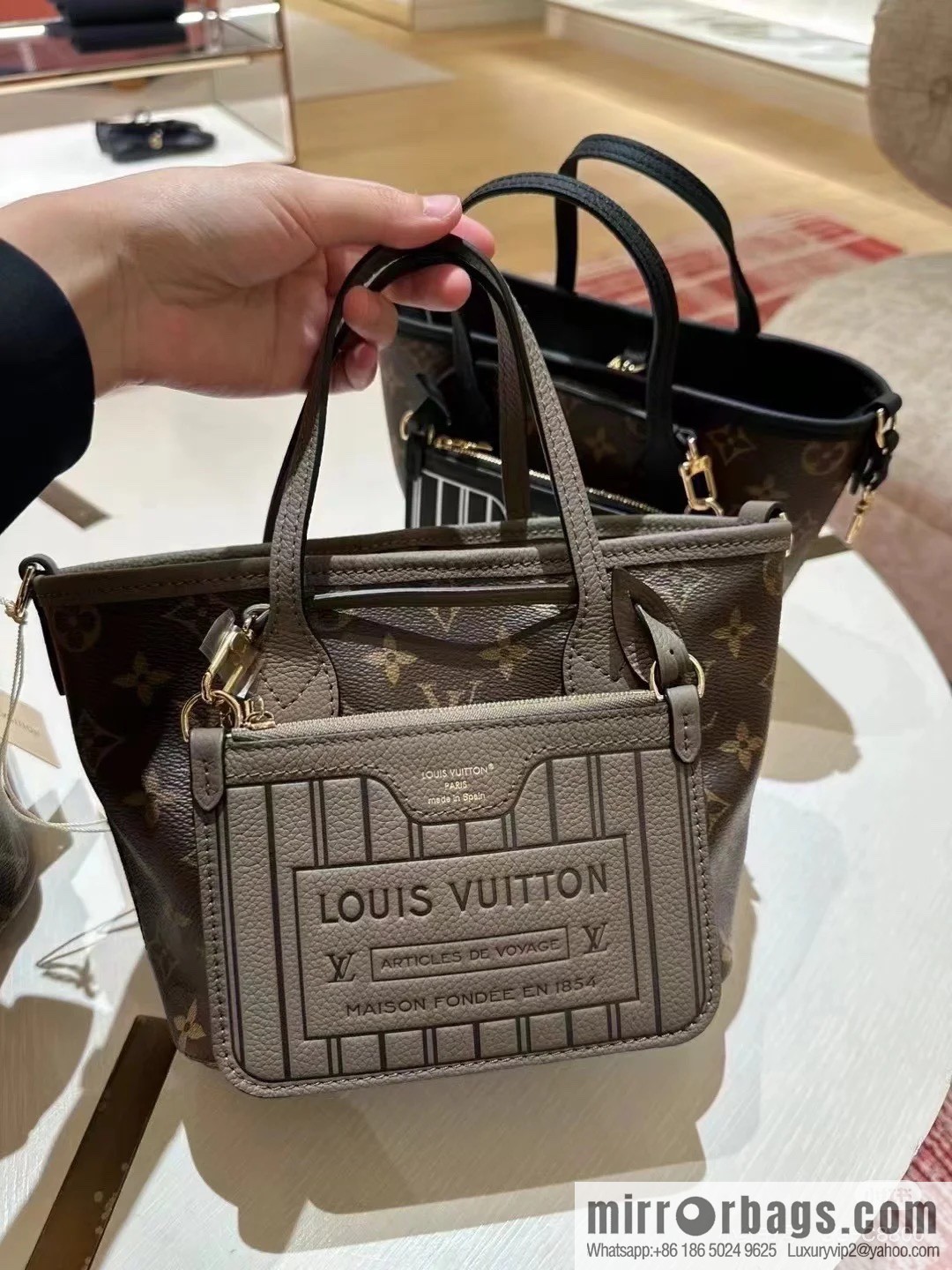 [Boutique‑grade] M12109 presbyopia khaki, shopping bag series Neverfull Bandoulière Inside Out BB handbag m12099 m12109