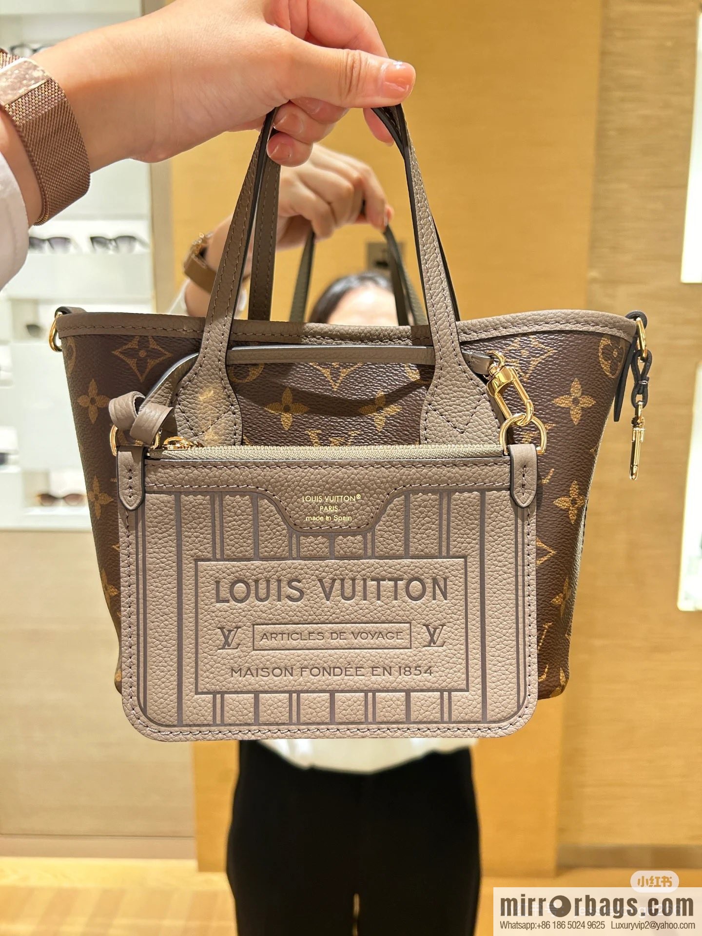 [Boutique‑grade] M12109 presbyopia khaki, shopping bag series Neverfull Bandoulière Inside Out BB handbag m12099 m12109