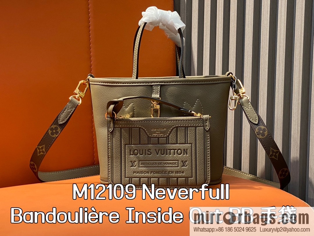 [Boutique‑grade] M12109 presbyopia khaki, shopping bag series Neverfull Bandoulière Inside Out BB handbag m12099 m12109