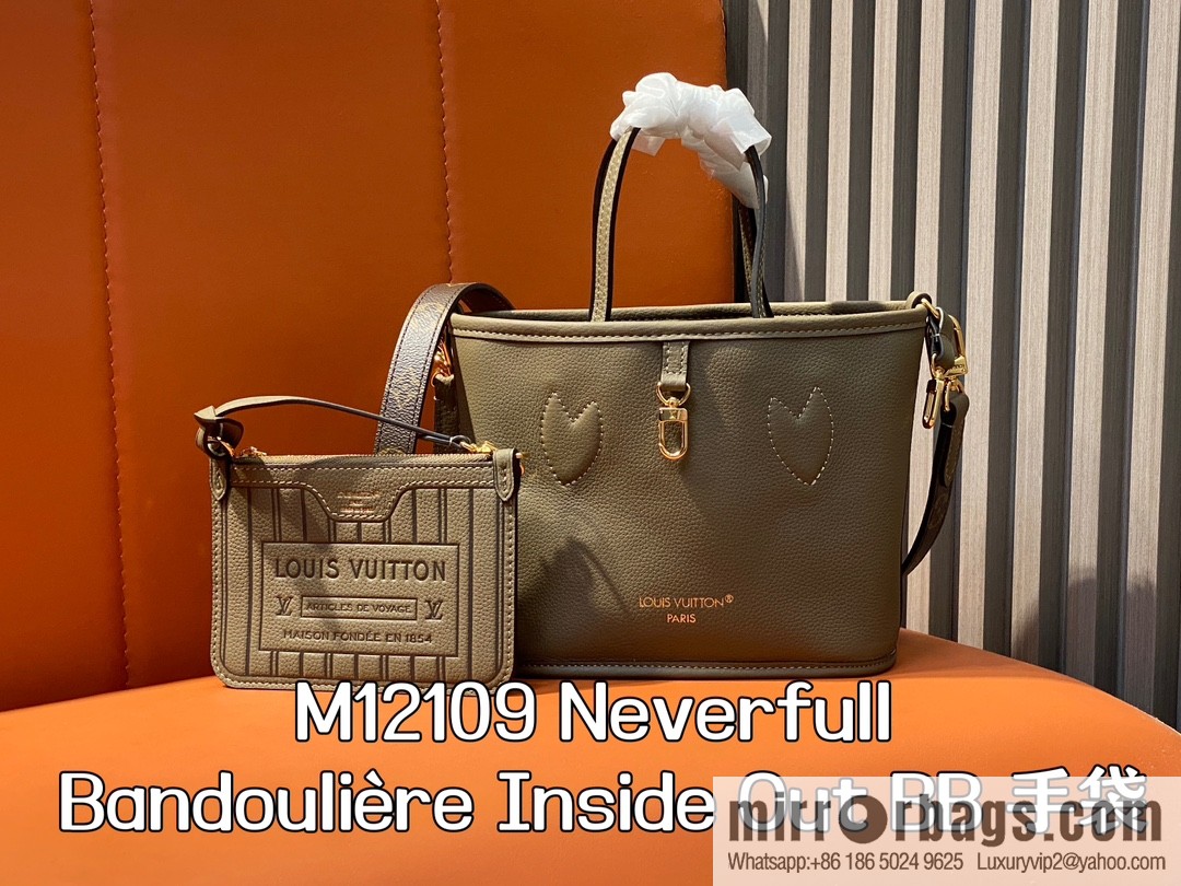 [Boutique‑grade] M12109 presbyopia khaki, shopping bag series Neverfull Bandoulière Inside Out BB handbag m12099 m12109