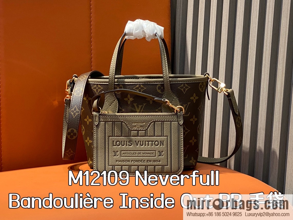 [Boutique‑grade] M12109 presbyopia khaki, shopping bag series Neverfull Bandoulière Inside Out BB handbag m12099 m12109