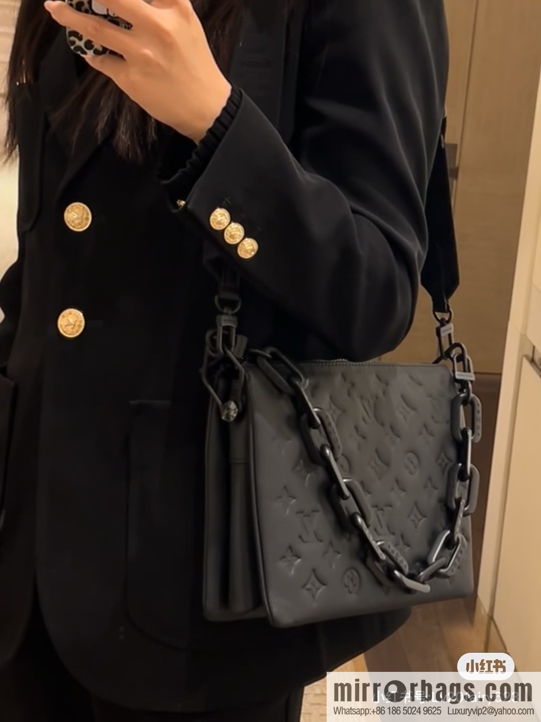 [Boutique‑grade] M11370 black full leather embossed, chain bag series, the new COUSSIN small handbag of the season