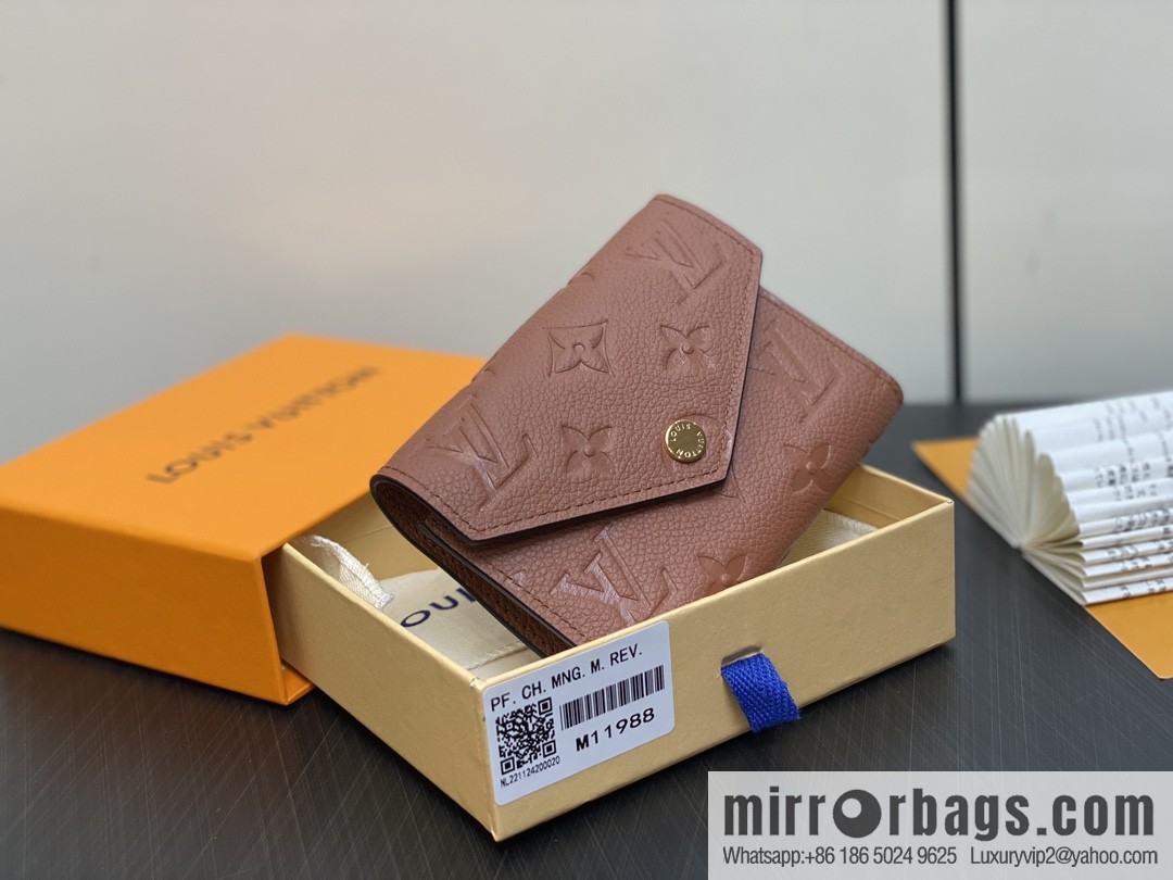 [Boutique‑grade] M11988 brown full leather, three-fold wallet series, 1 Victorine bag