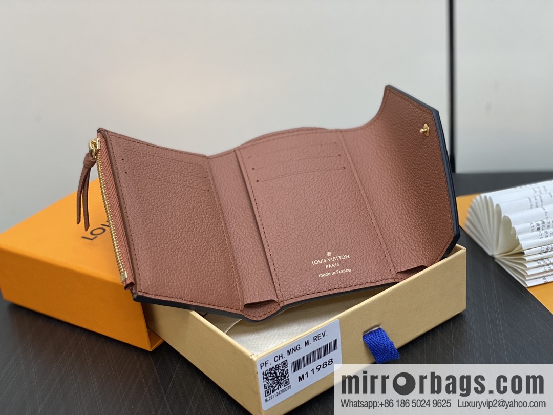 [Boutique‑grade] M11988 brown full leather, three-fold wallet series, 1 Victorine bag