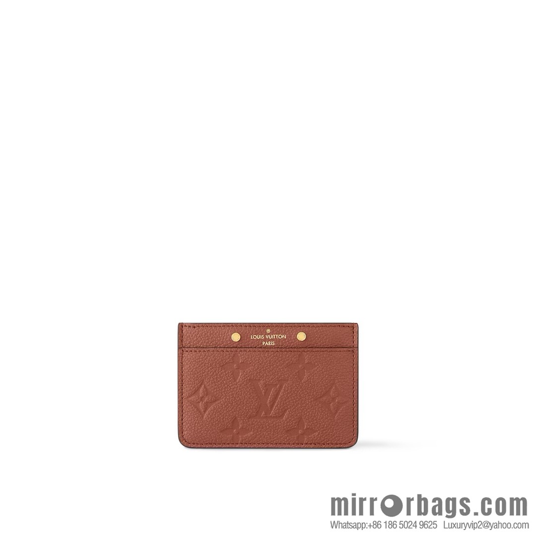 [Boutique‑grade] M83678 brown full leather embossed, card bag wallet series PORTE CARTES DOUBLE card holder
