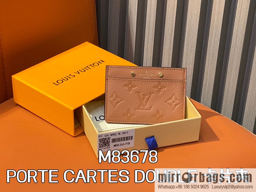 [Boutique‑grade] M83678 brown full leather embossed, card bag wallet series PORTE CARTES DOUBLE card holder