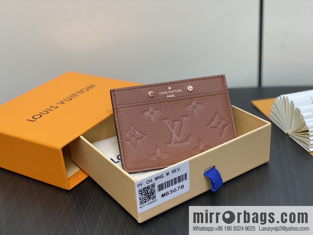 [Boutique‑grade] M83678 brown full leather embossed, card bag wallet series PORTE CARTES DOUBLE card holder