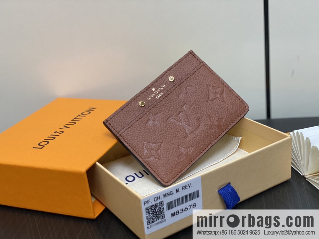 [Boutique‑grade] M83678 brown full leather embossed, card bag wallet series PORTE CARTES DOUBLE card holder