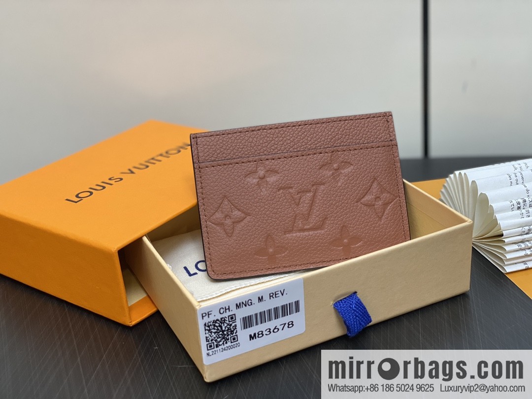 [Boutique‑grade] M83678 brown full leather embossed, card bag wallet series PORTE CARTES DOUBLE card holder