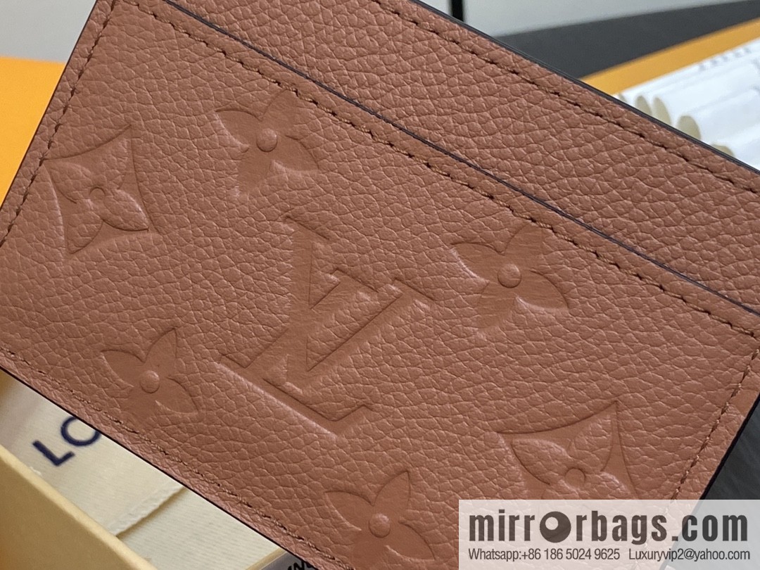 [Boutique‑grade] M83678 brown full leather embossed, card bag wallet series PORTE CARTES DOUBLE card holder