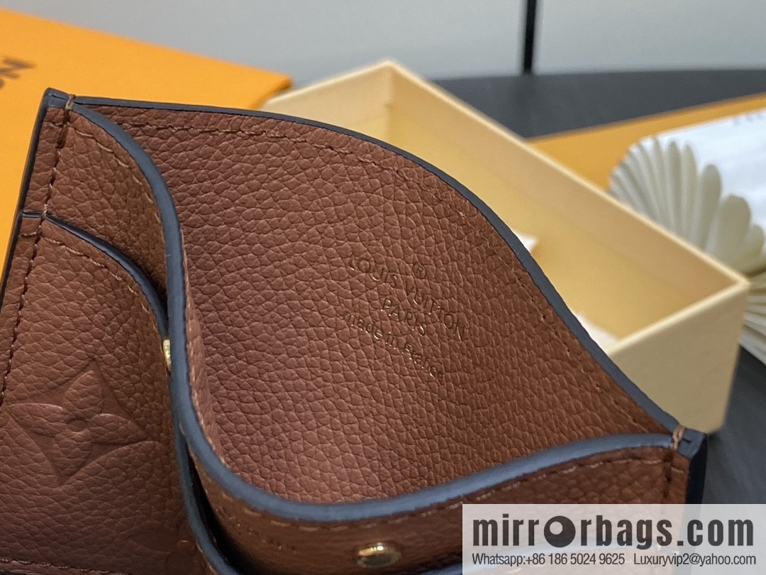 [Boutique‑grade] M83678 brown full leather embossed, card bag wallet series PORTE CARTES DOUBLE card holder
