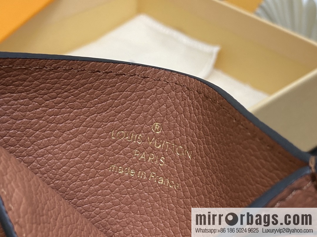 [Boutique‑grade] M83678 brown full leather embossed, card bag wallet series PORTE CARTES DOUBLE card holder