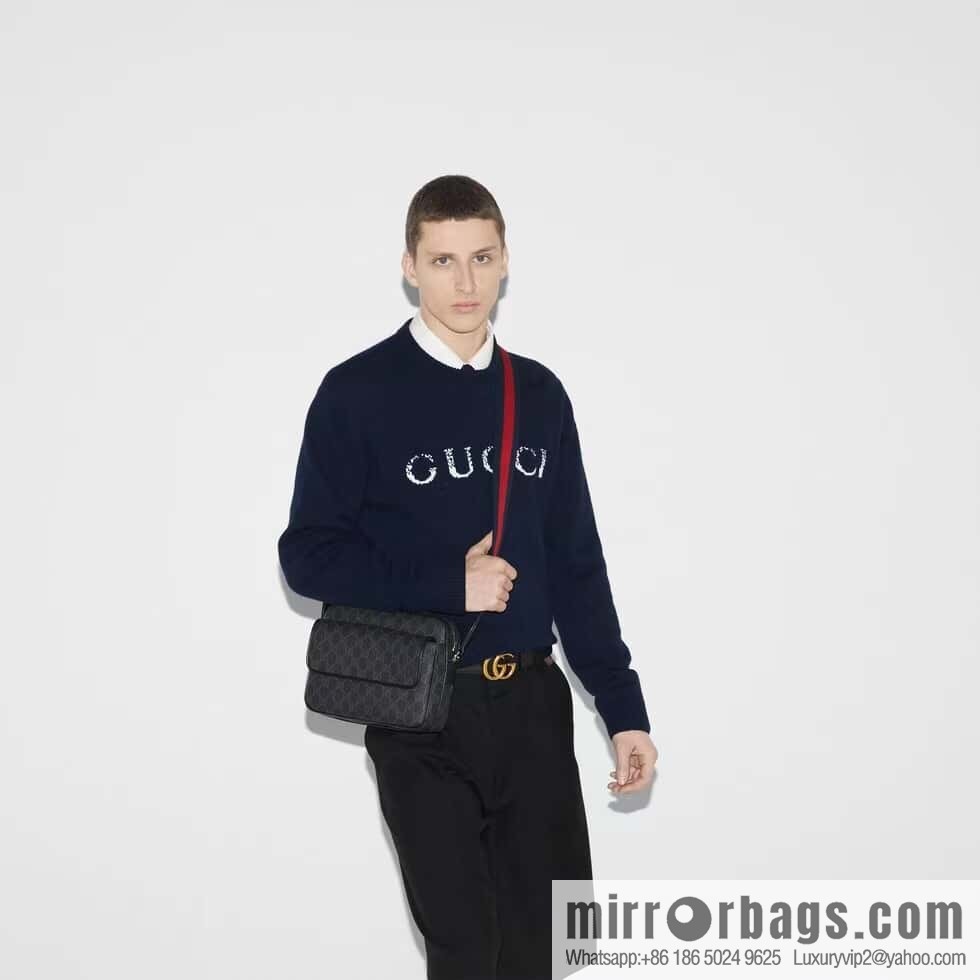 [Original] Black GG Supreme canvas, black leather piping 795479 red and blue webbing