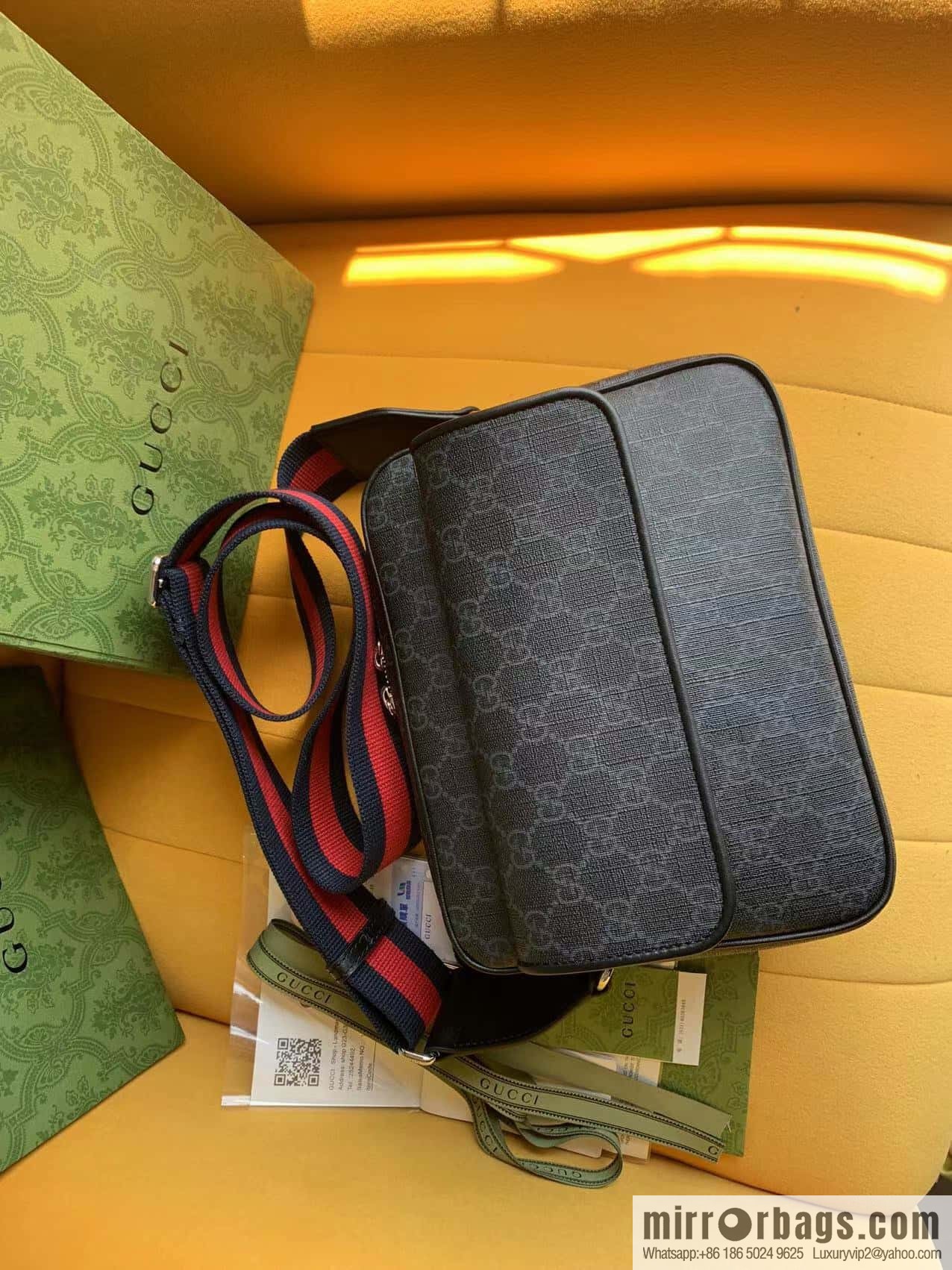 [Original] Black GG Supreme canvas, black leather piping 795479 red and blue webbing