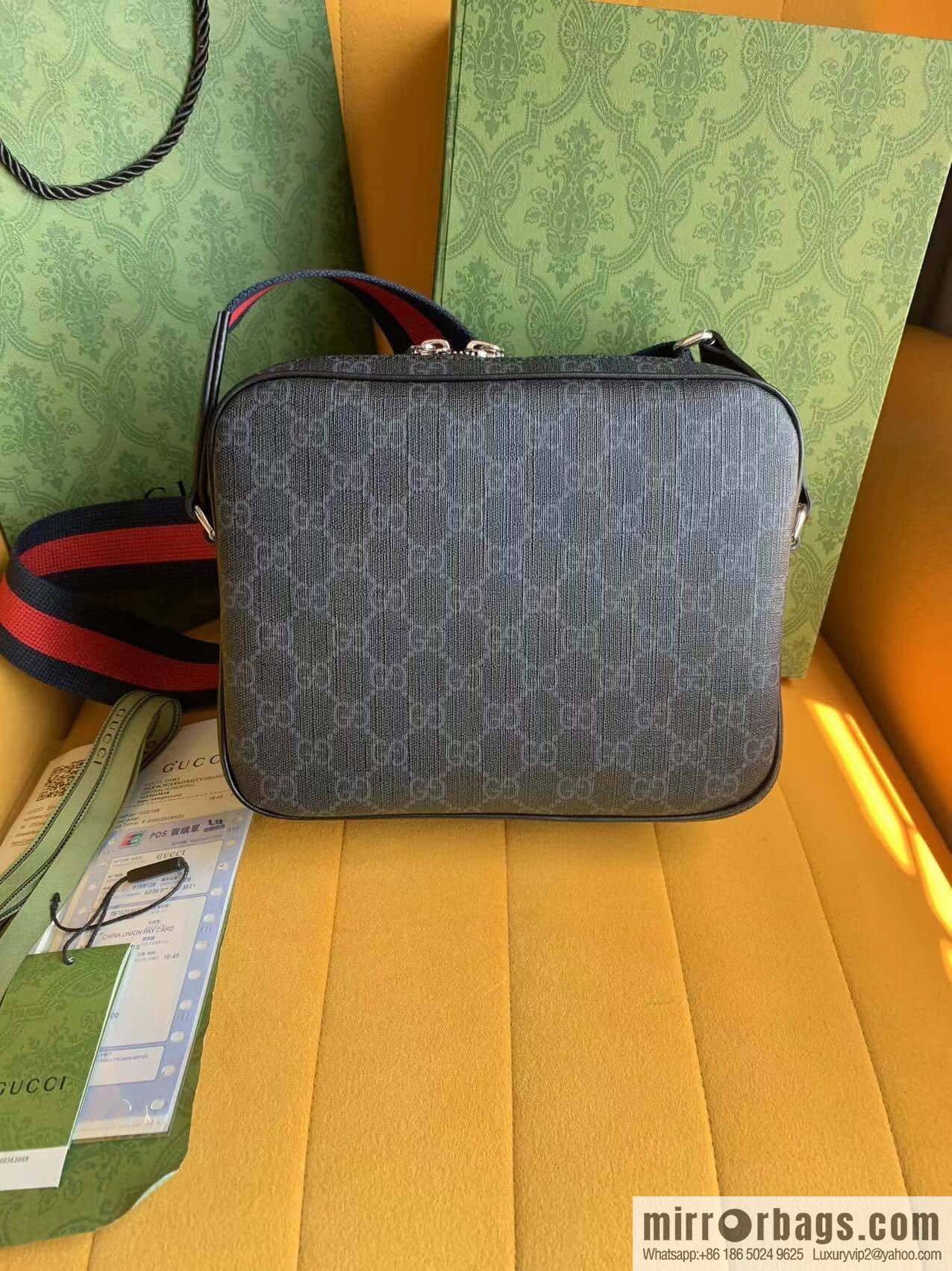 [Original] Black GG Supreme canvas, black leather piping 795479 red and blue webbing