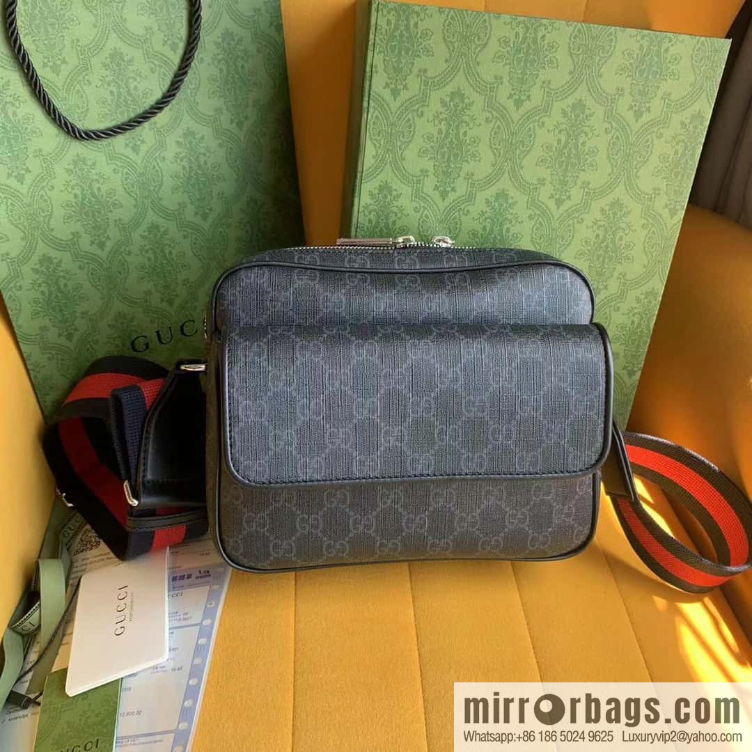 [Original] Black GG Supreme canvas, black leather piping 795479 red and blue webbing