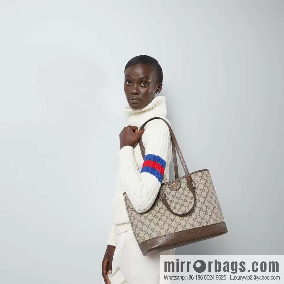 [Original leather] Beige and ebony GG 765043 Supreme canvas Ophidia series small tote bag