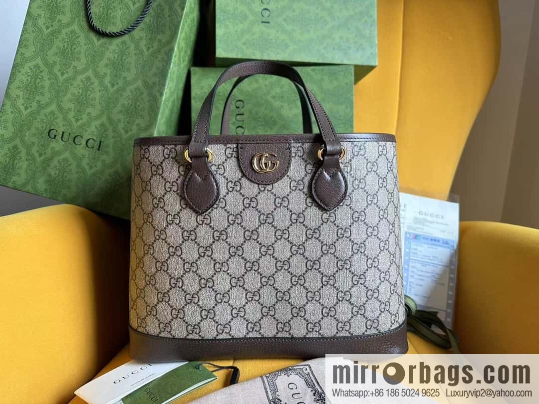 [Original leather] Beige and ebony GG 765043 Supreme canvas Ophidia series small tote bag
