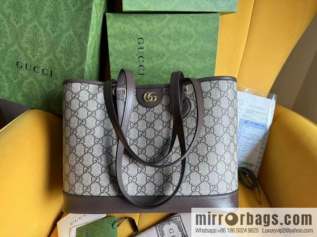 [Original leather] Beige and ebony GG 765043 Supreme canvas Ophidia series small tote bag