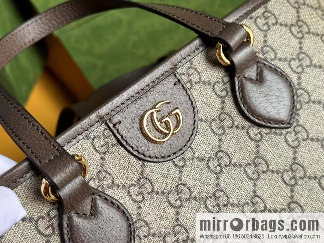 [Original leather] Beige and ebony GG 765043 Supreme canvas Ophidia series small tote bag