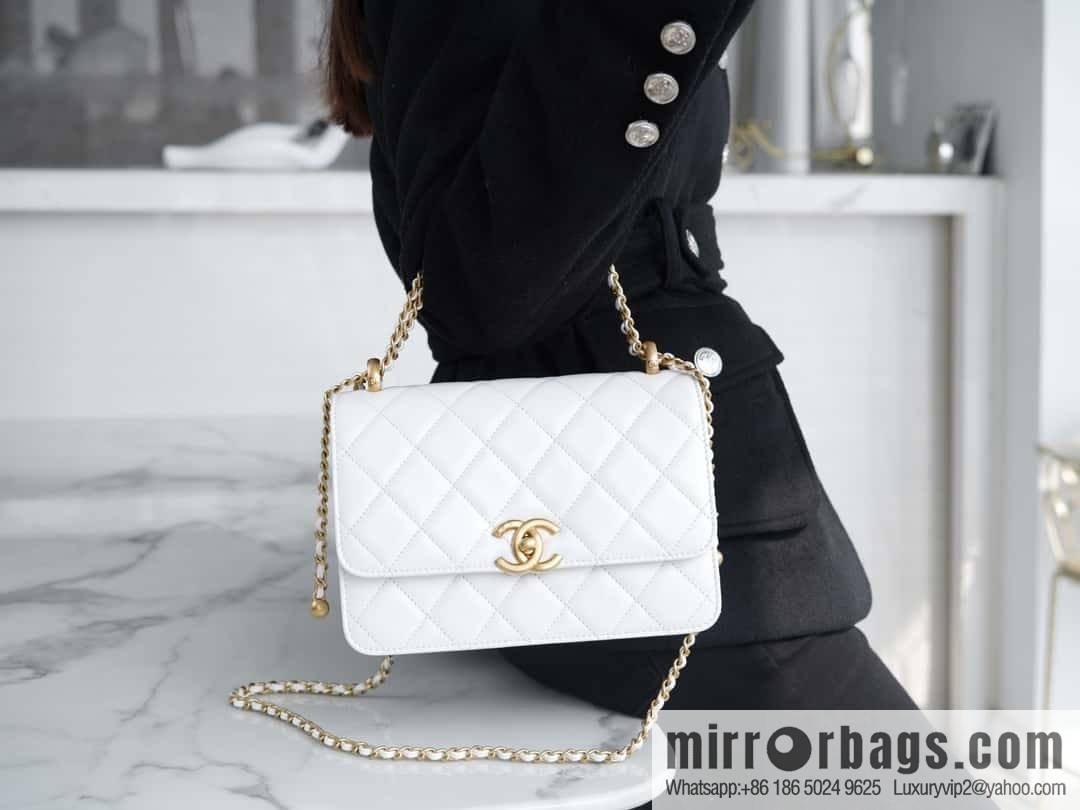 𝗖𝗛𝗔𝗡𝗘𝗟 𝟐𝟒𝐂 | original calfskin, double gold ball white AS2649