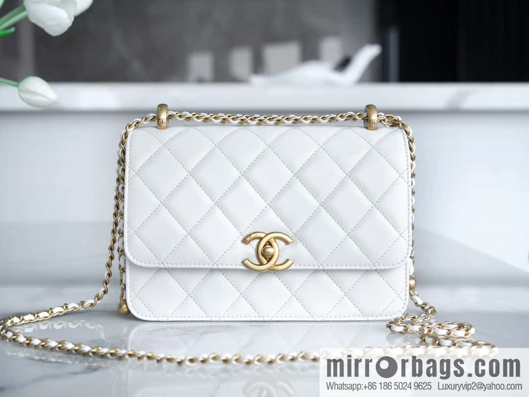 𝗖𝗛𝗔𝗡𝗘𝗟 𝟐𝟒𝐂 | original calfskin, double gold ball white AS2649