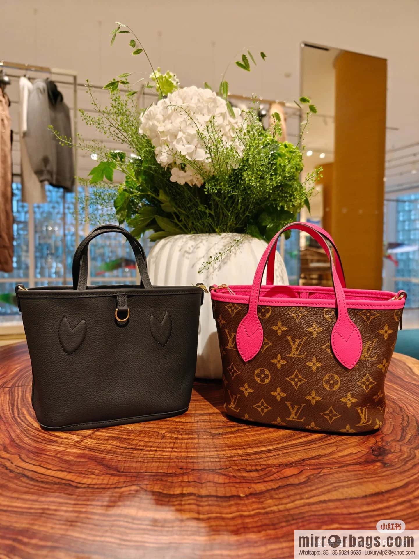 [Boutique‑grade] M12106 presbyopia rose red, double-sided shopping bag series Neverfull Bandoulière Inside Out BB handbag