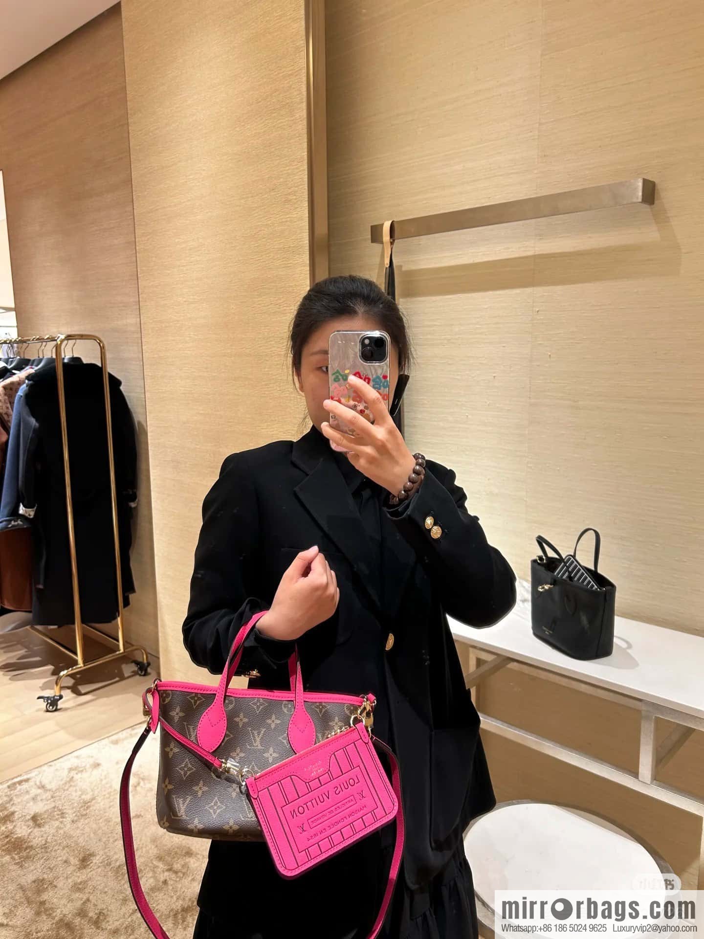 [Boutique‑grade] M12106 presbyopia rose red, double-sided shopping bag series Neverfull Bandoulière Inside Out BB handbag