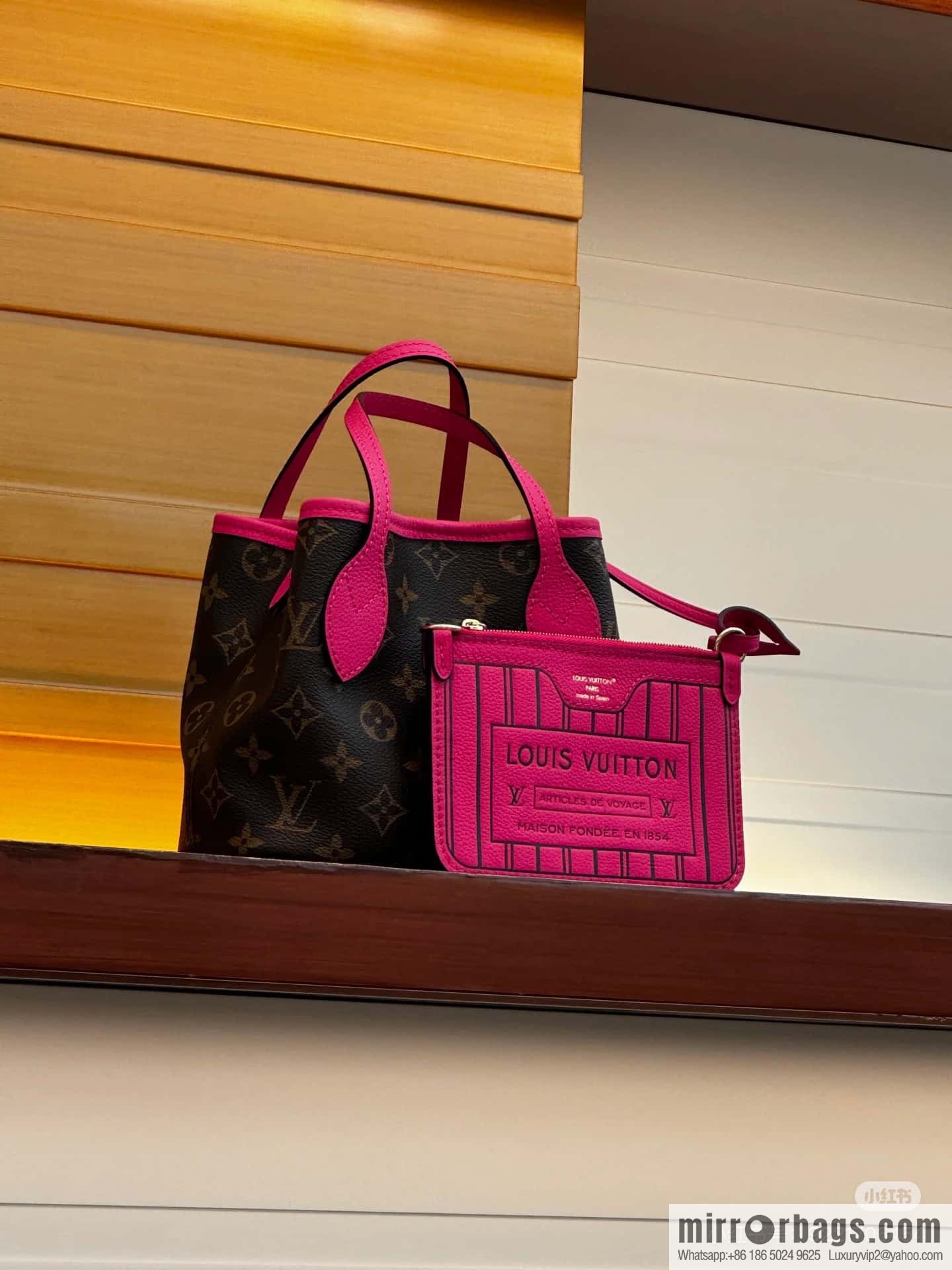 [Boutique‑grade] M12106 presbyopia rose red, double-sided shopping bag series Neverfull Bandoulière Inside Out BB handbag