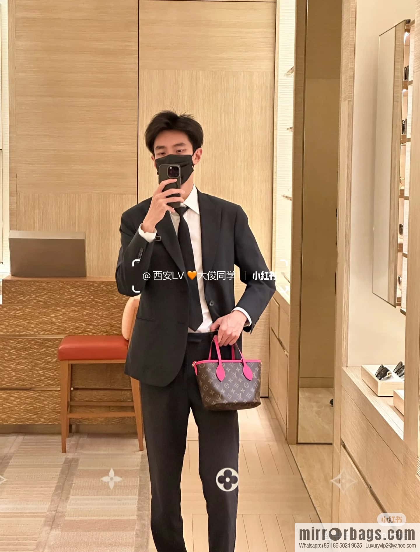 [Boutique‑grade] M12106 presbyopia rose red, double-sided shopping bag series Neverfull Bandoulière Inside Out BB handbag