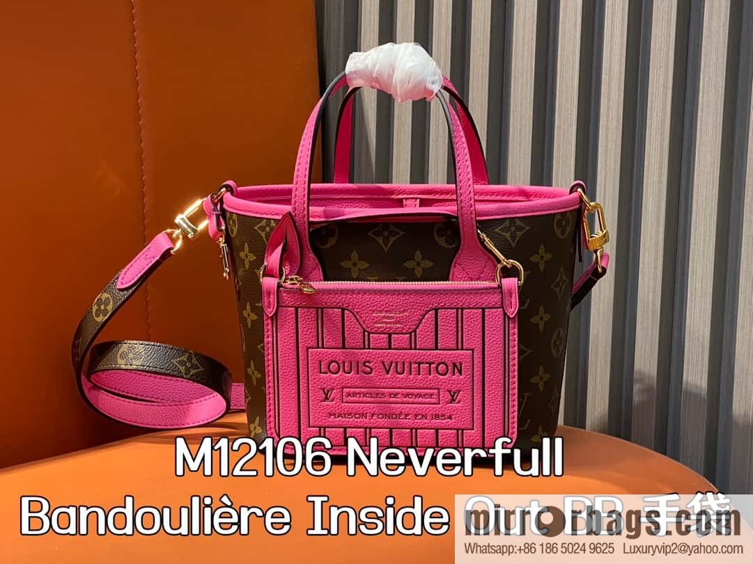 [Boutique‑grade] M12106 presbyopia rose red, double-sided shopping bag series Neverfull Bandoulière Inside Out BB handbag