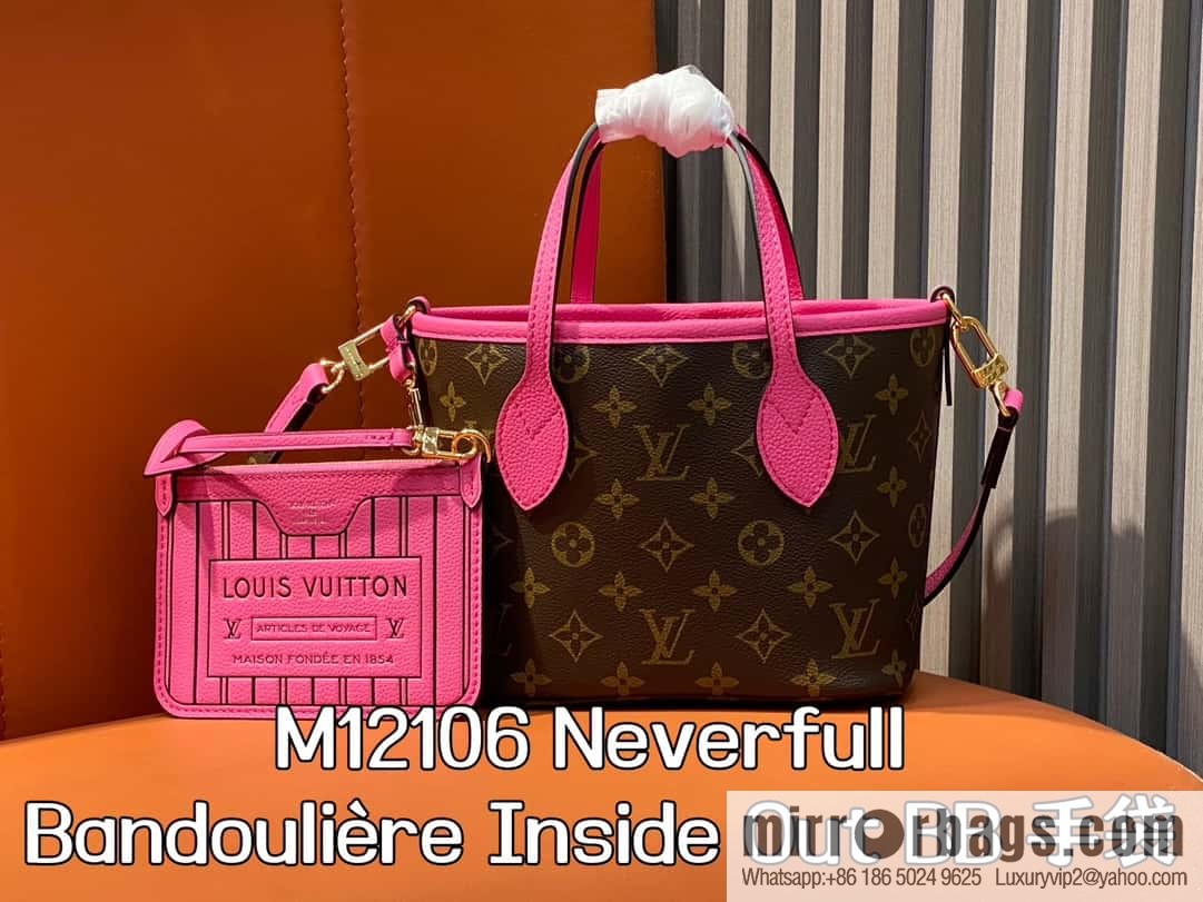 [Boutique‑grade] M12106 presbyopia rose red, double-sided shopping bag series Neverfull Bandoulière Inside Out BB handbag