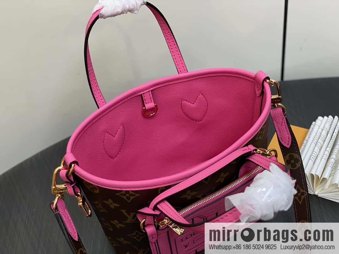 [Boutique‑grade] M12106 presbyopia rose red, double-sided shopping bag series Neverfull Bandoulière Inside Out BB handbag