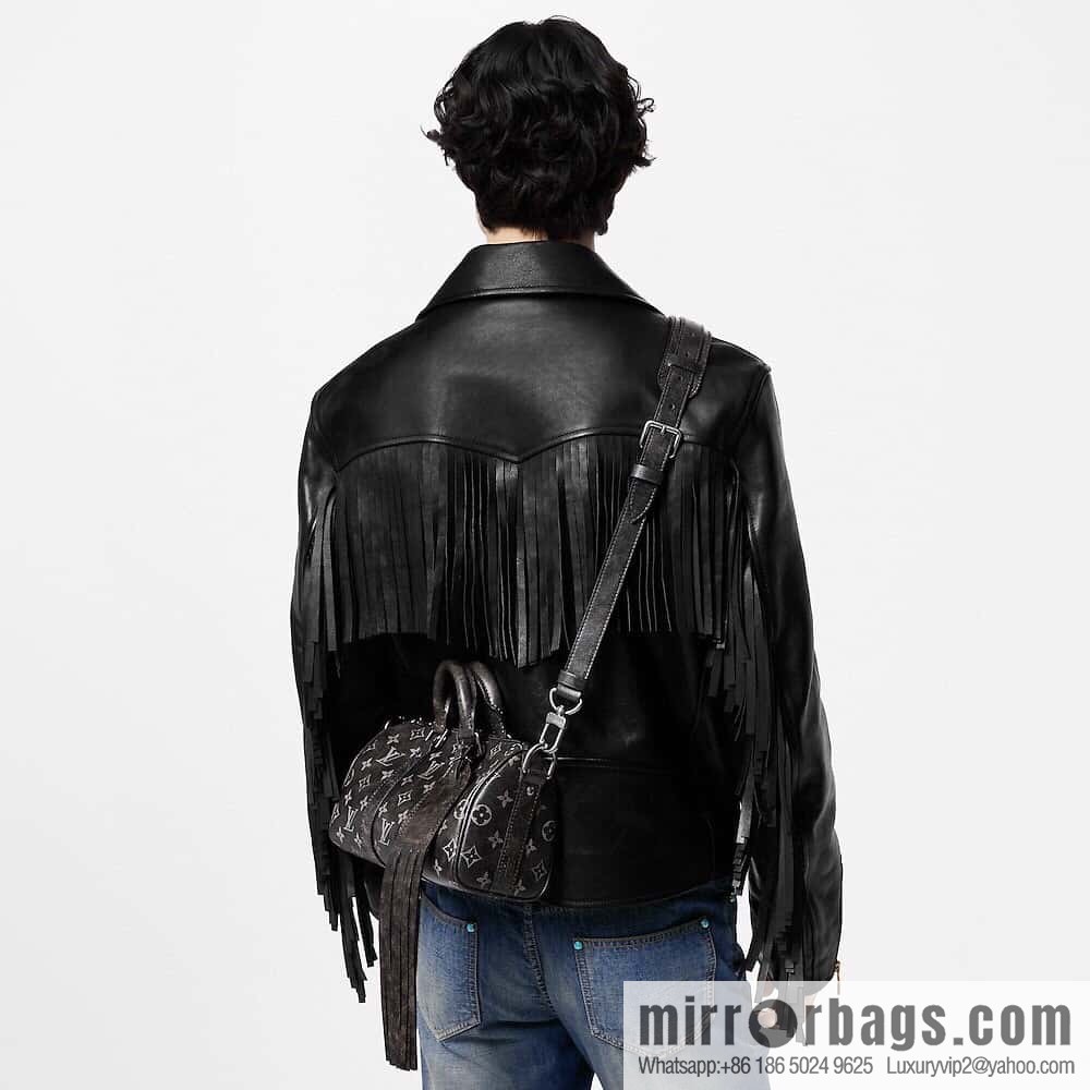 [Boutique‑grade] M11595 black full leather, men's bag, pillow bag series KEEPALL BANDOULIZRE 25 handbag