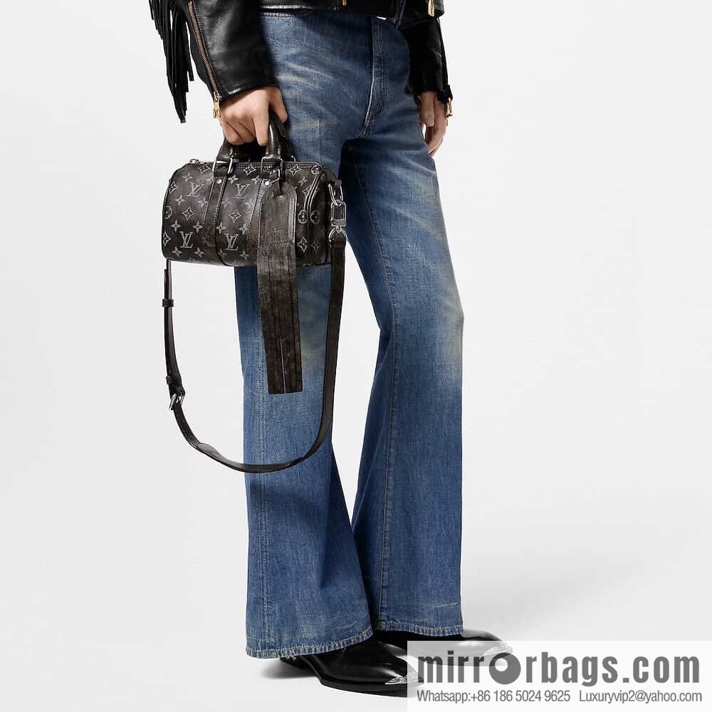 [Boutique‑grade] M11595 black full leather, men's bag, pillow bag series KEEPALL BANDOULIZRE 25 handbag