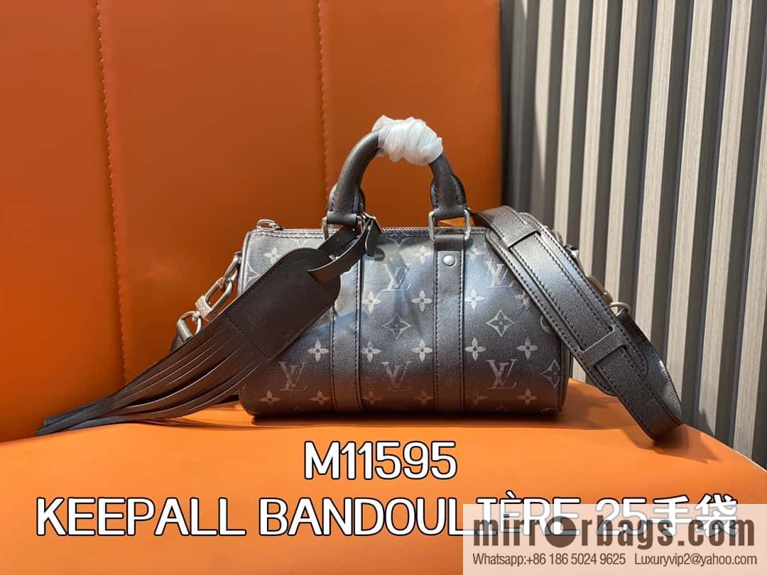 [Boutique‑grade] M11595 black full leather, men's bag, pillow bag series KEEPALL BANDOULIZRE 25 handbag