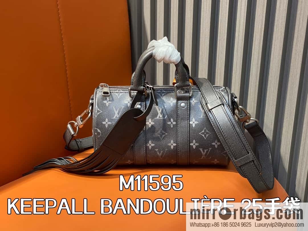 [Boutique‑grade] M11595 black full leather, men's bag, pillow bag series KEEPALL BANDOULIZRE 25 handbag