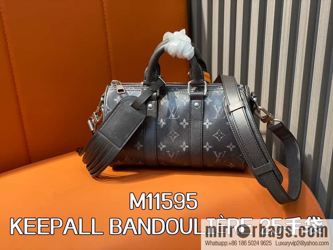 [Boutique‑grade] M11595 black full leather, men's bag, pillow bag series KEEPALL BANDOULIZRE 25 handbag