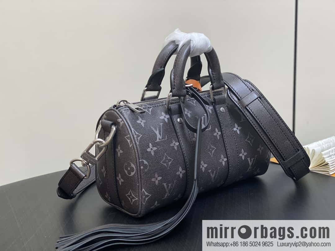 [Boutique‑grade] M11595 black full leather, men's bag, pillow bag series KEEPALL BANDOULIZRE 25 handbag