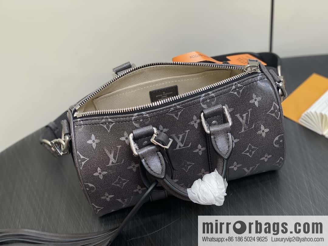 [Boutique‑grade] M11595 black full leather, men's bag, pillow bag series KEEPALL BANDOULIZRE 25 handbag