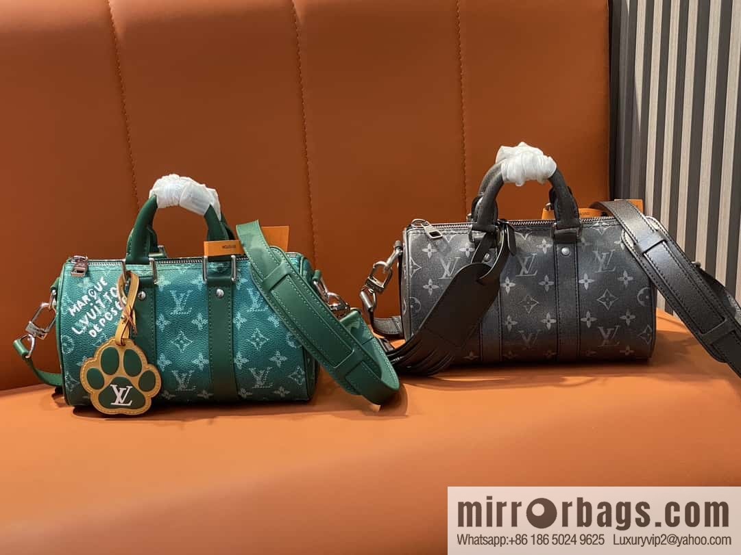 [Boutique‑grade] M12687 green, men's bag, pillow bag, speedy series KEEPALL BANDOULIZRE 25 handbag
